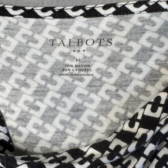 Talbots Black White Geometric Long Sleeve Drape Cowl Neck Top Women's M Stretch - Picture 3 of 10